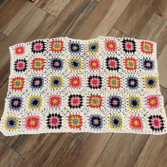 Anthropologie Saachi Crocket Colorblock Granny Square Poncho OS EUC - Picture 8 of 10